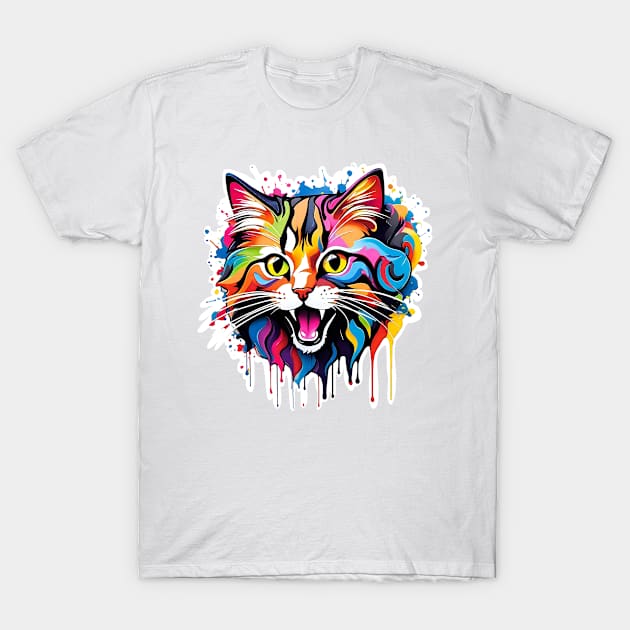 Cat Head Dripping Rainbow Graffiti T-Shirt by VictoriaLehnard